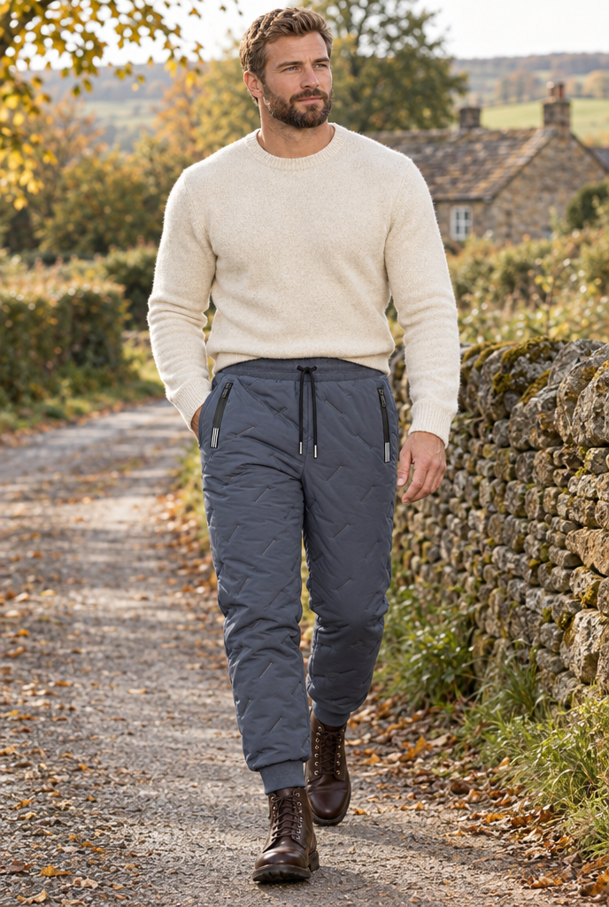 Jogging matelassé doublé sherpa Homme — Gris ardoise — en situation