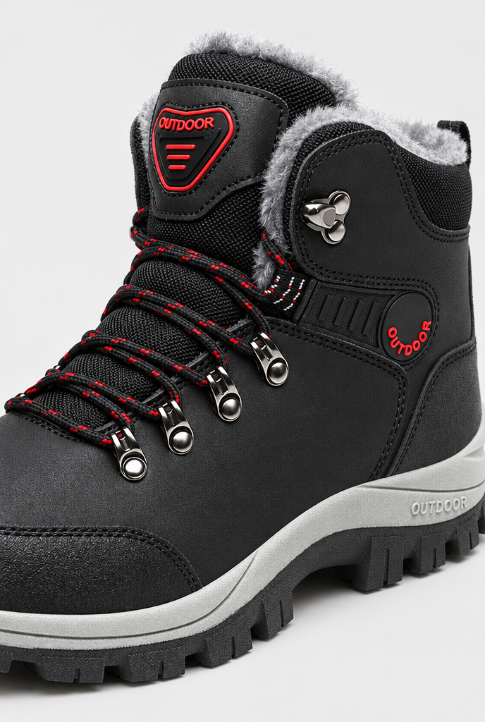 Chaussures de randonnée à lacets doublées peluche — Noir — gros plan matière