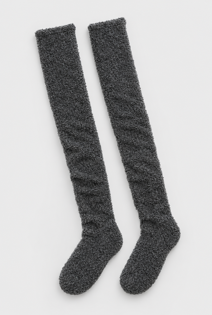 Chaussettes cuissardes en peluche douce — Anthracite — packshot