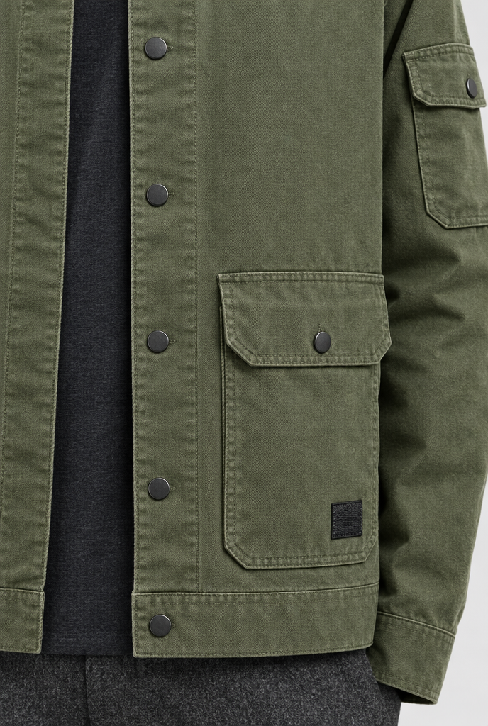 Veste de travail utilitaire à poches rabat Homme — Olive — détail