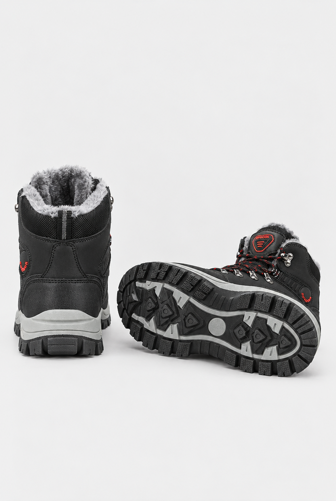 Chaussures de randonnée à lacets doublées peluche — Noir — talon et semelle
