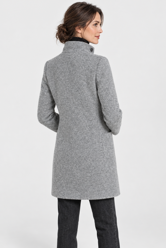 Manteau boutonné col montant effet laine — Gris chiné clair — vue de dos