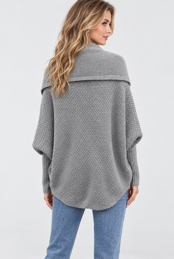 Gilet cocon col châle à manches chauve-souris — Gris chiné clair — vue de dos