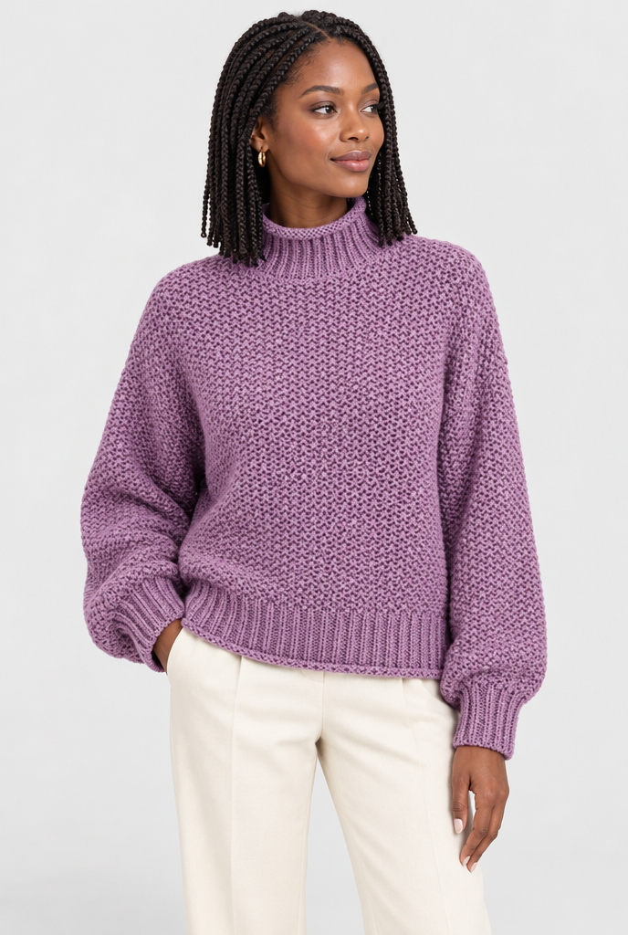 Pull col roulé en grosse maille — Violet — photo studio