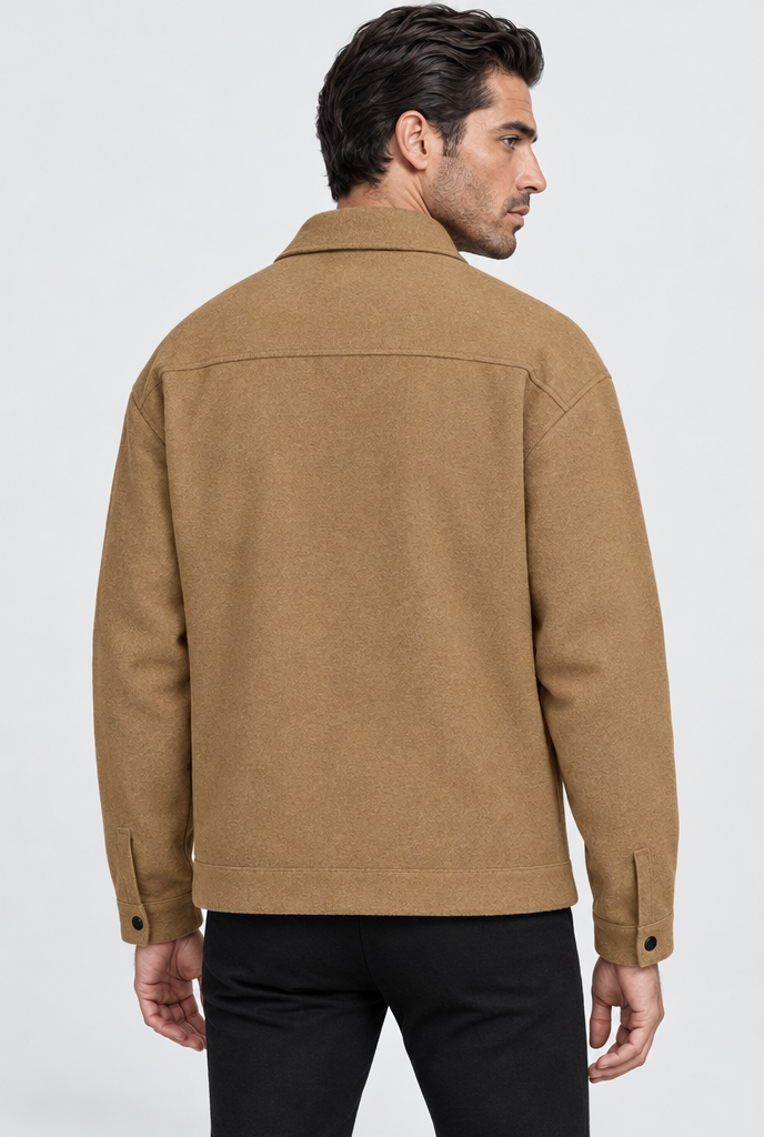 Veste trucker boutonnée effet laine — Camel — vue de dos