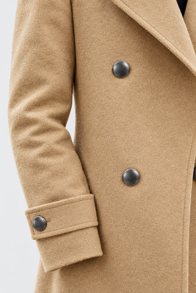 Manteau long croisé effet laine — Camel — détail