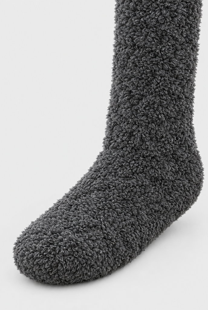 Chaussettes cuissardes en peluche douce — Anthracite — gros plan matière