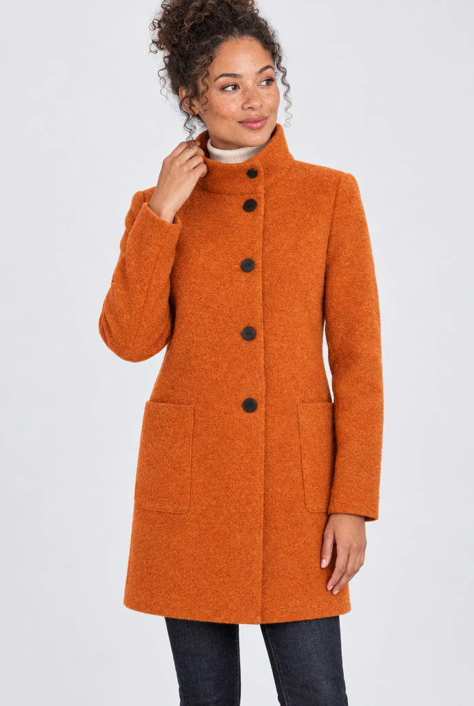 Manteau boutonné col montant effet laine — Citrouille — photo studio