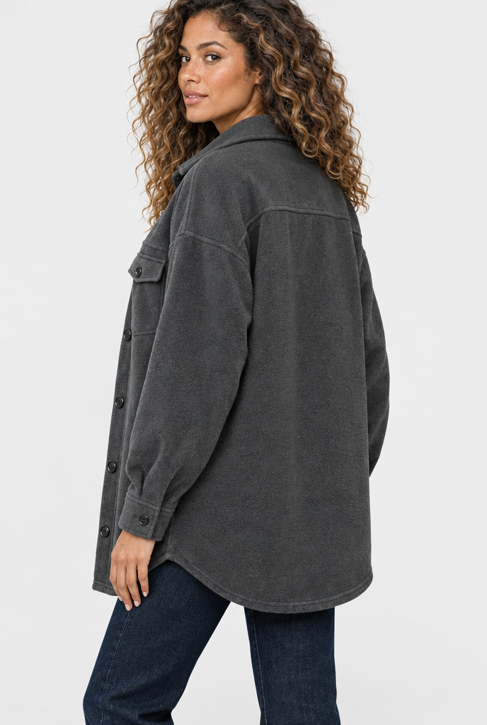 Surchemise oversize en polaire boutonnée — Anthracite — vue de dos