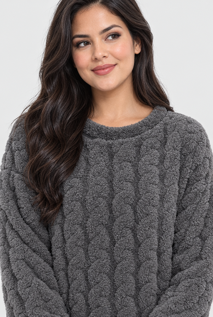 Pyjama en polaire peluche texturée — Anthracite — gros plan