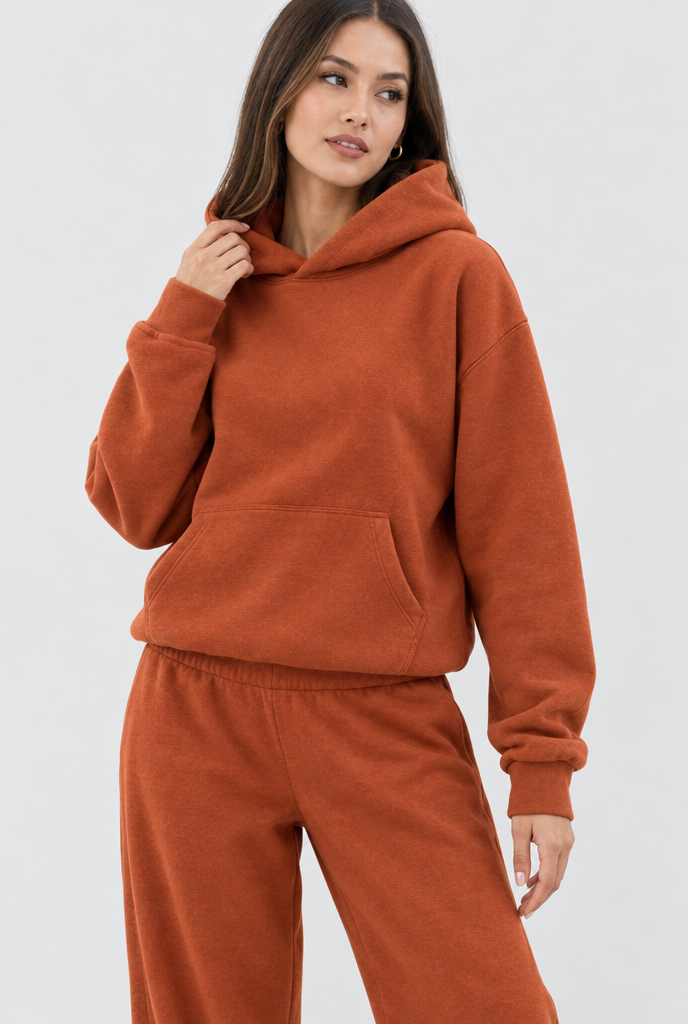 Ensemble sweat à capuche oversize et jogging en molleton — Rouille — photo principale