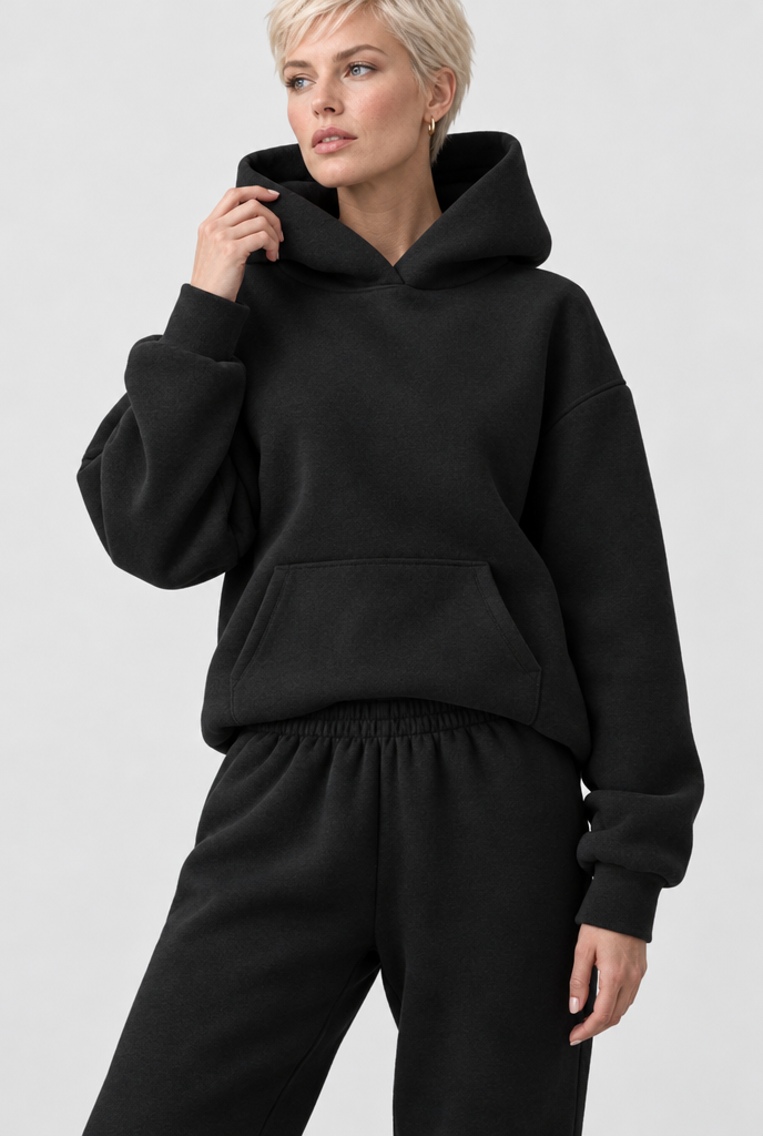 Ensemble sweat à capuche oversize et jogging en molleton — Noir — photo principale