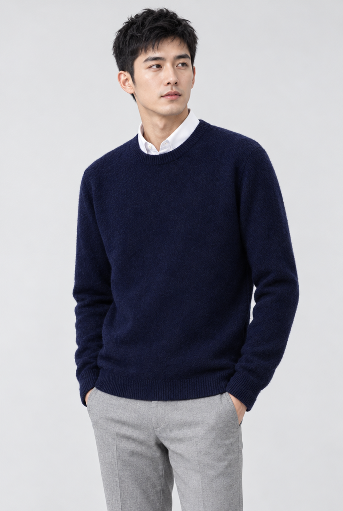 Pull col rond en maille brossée douce — Marine — photo principale