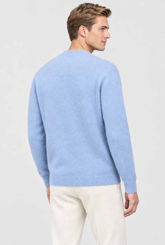 Pull col rond en maille brossée douce — Bleu ciel — vue de dos