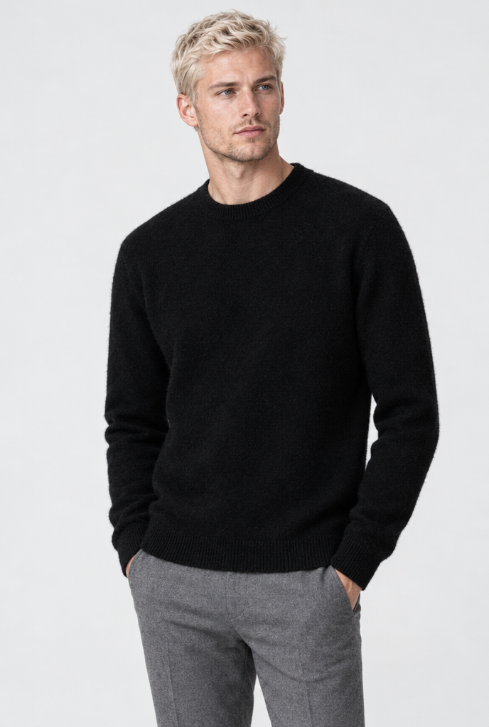Pull col rond en maille brossée douce — Noir — photo principale