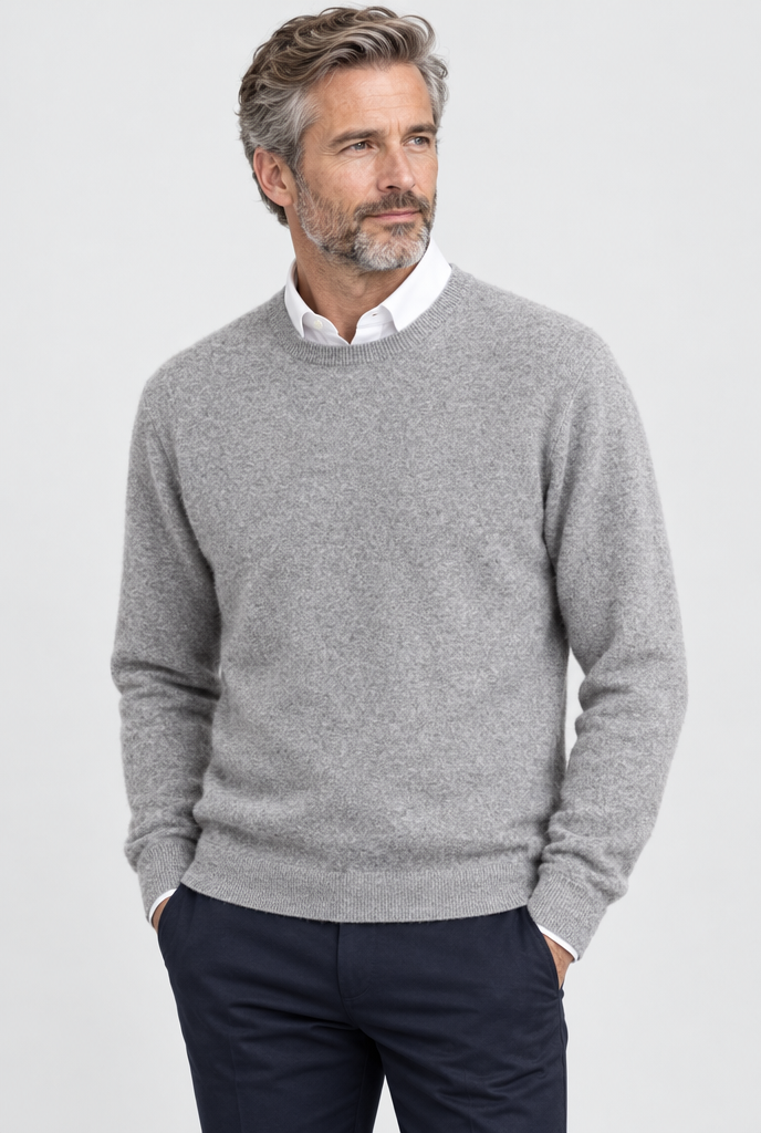 Pull col rond en maille brossée douce — Gris — photo principale