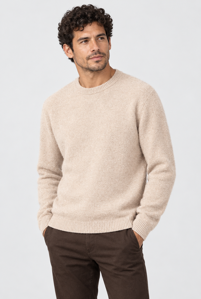 Pull col rond en maille brossée douce — Camel — photo principale