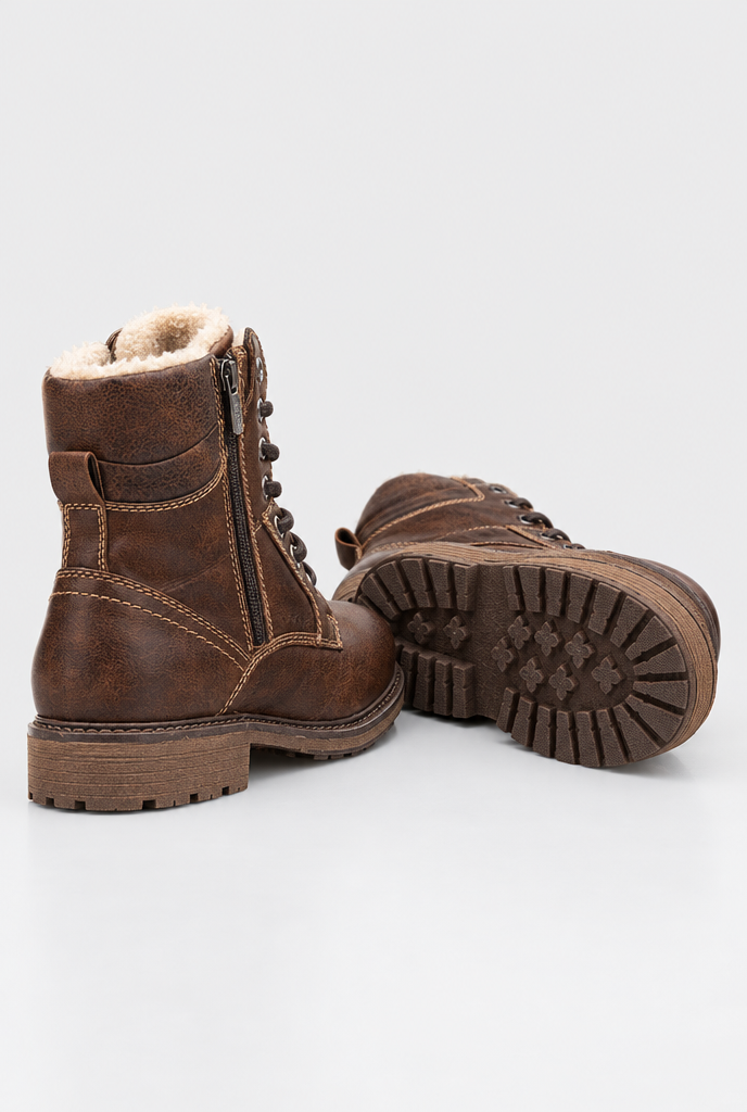 Boots d’hiver à lacets doublées fausse fourrure — Marron — talon et semelle