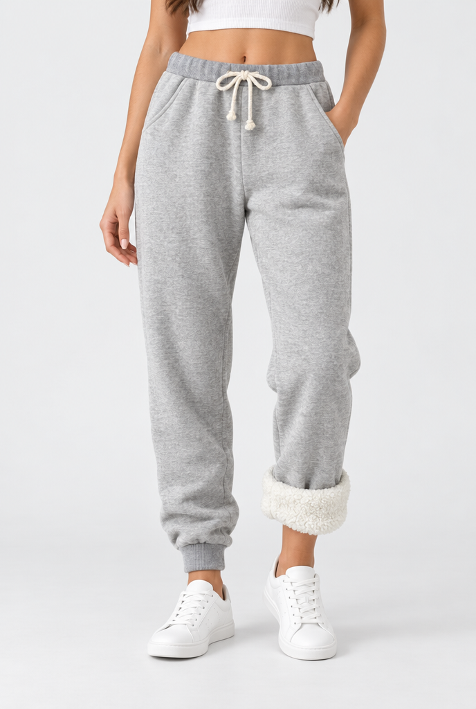 Jogging doublé sherpa à cordon — Gris chiné clair — détail