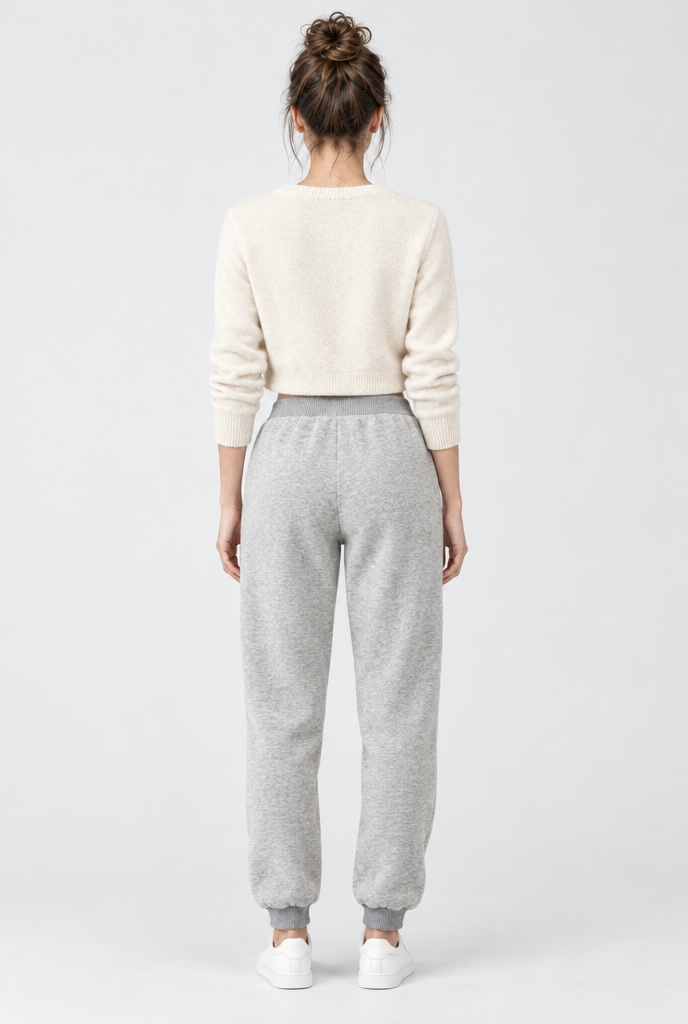 Jogging doublé sherpa à cordon — Gris chiné clair — vue de dos