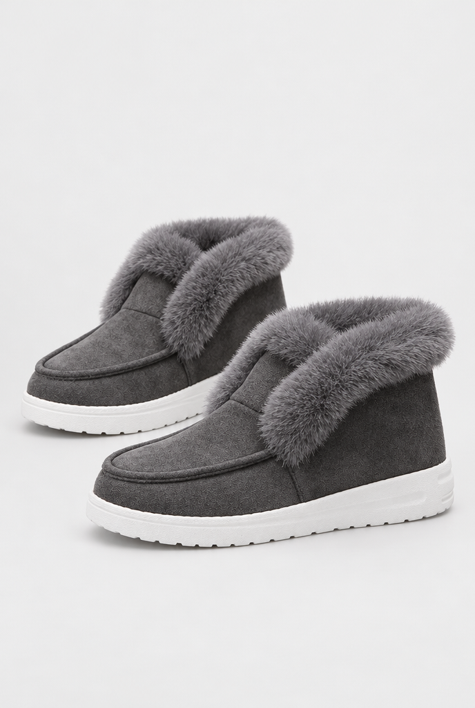 Bottines à enfiler doublées peluche à revers — Gris fumée — packshot