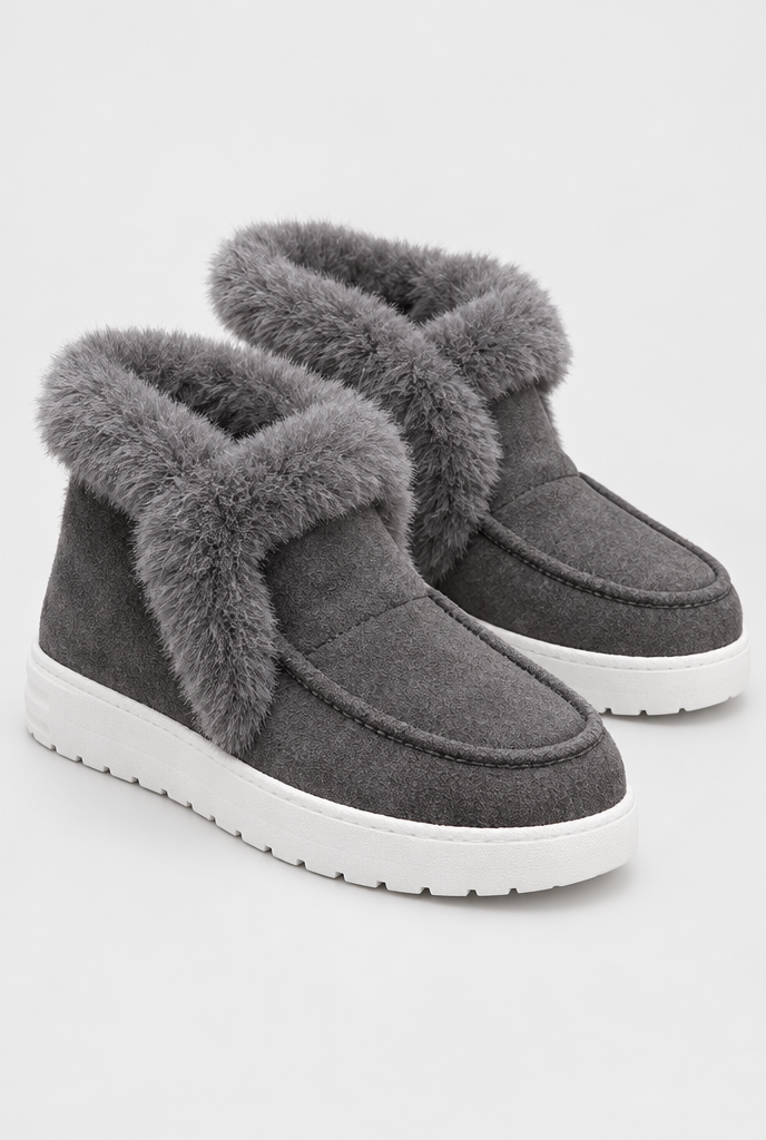 Bottines à enfiler doublées peluche à revers — Gris fumée — gros plan matière