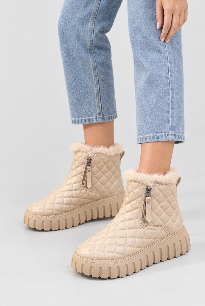 Bottines plateformes matelassées zippées doublées peluche — Sable — photo principale
