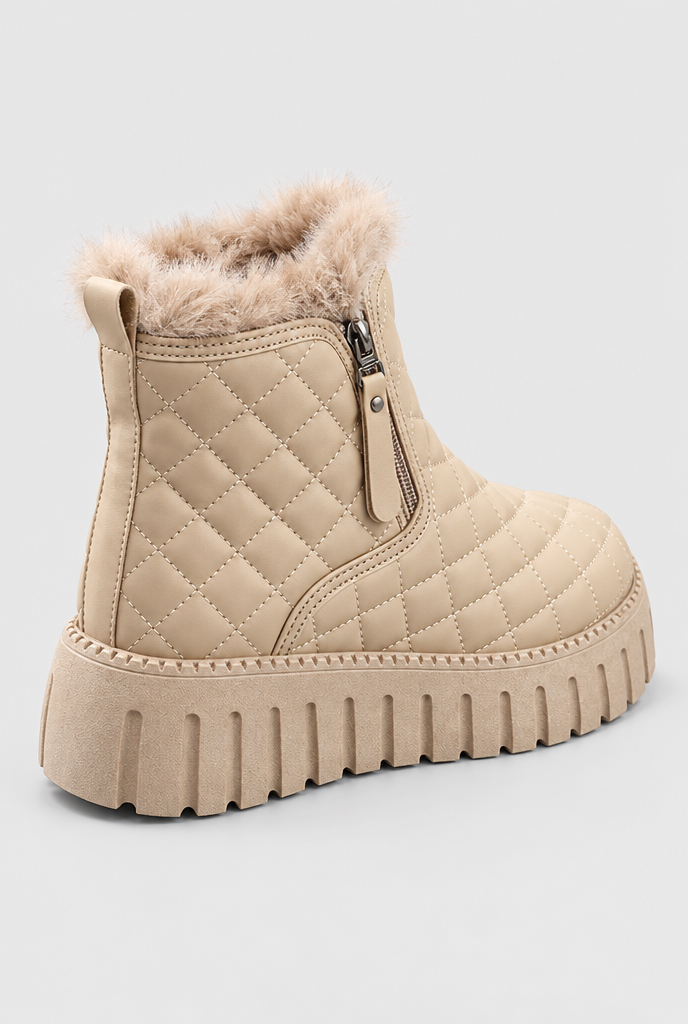 Bottines plateformes matelassées zippées doublées peluche — Sable — vue de dos