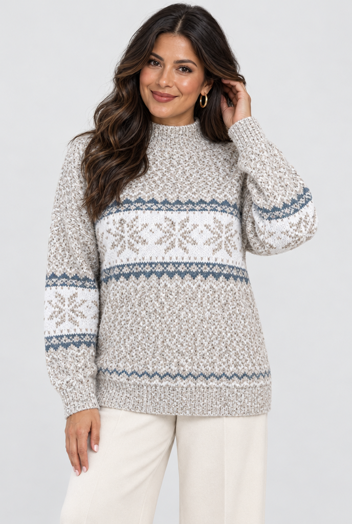 Pull col cheminée en jacquard flocons de neige — Flocon d’avoine — studio