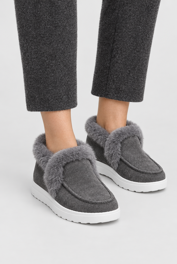 Bottines à enfiler doublées peluche à revers — Gris fumée — photo principale