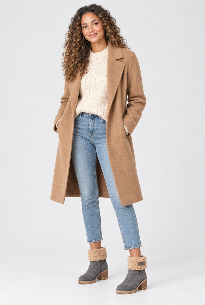 Bottines à talon bloc et revers façon sherpa — Gris pierre clair