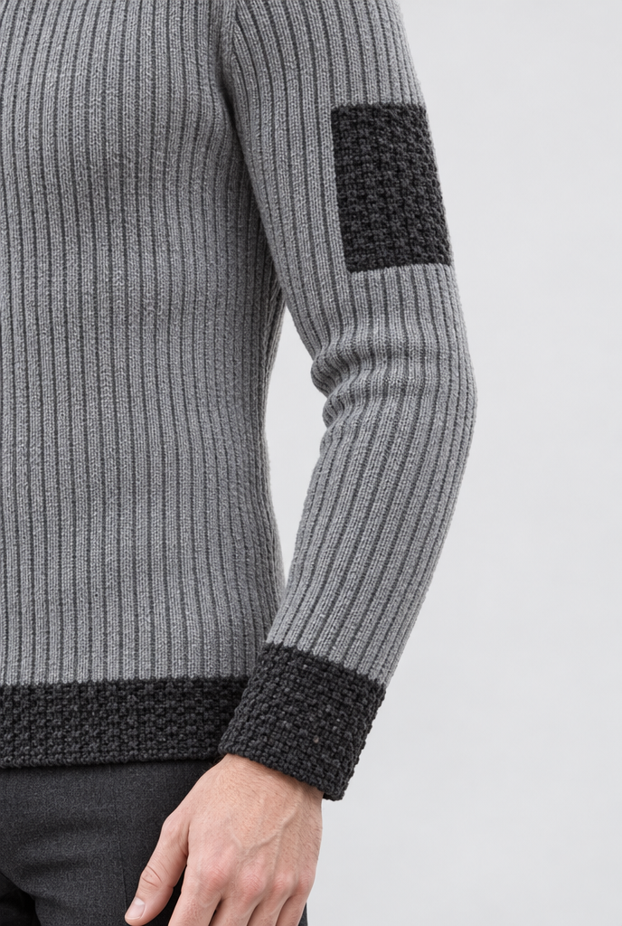 Pull côtelé à col écharpe — Gris — détail