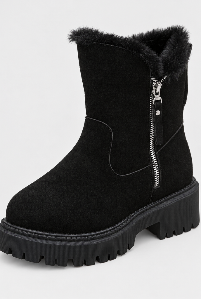 Bottines zippées en suédine doublées peluche — Noir — détail