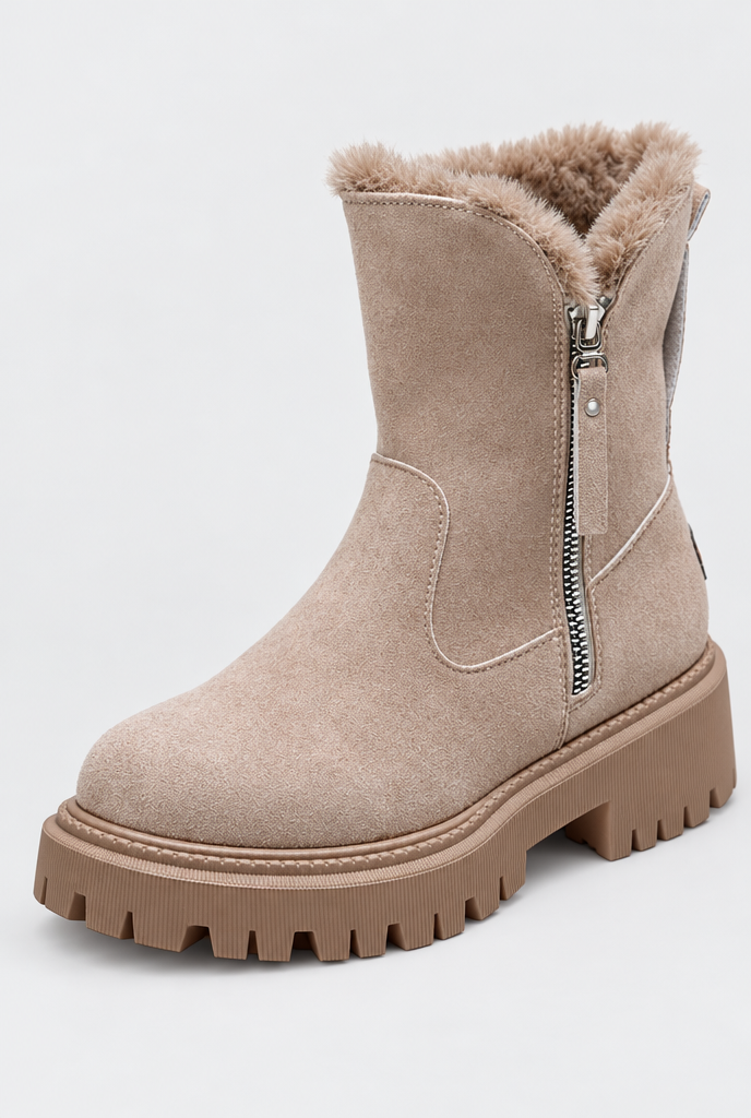 Bottines zippées en suédine doublées peluche — Taupe — détail
