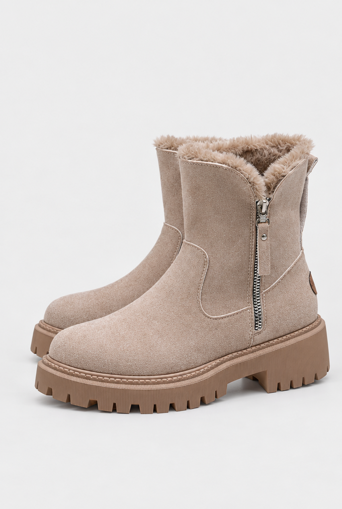 Bottines zippées en suédine doublées peluche — Taupe — packshot