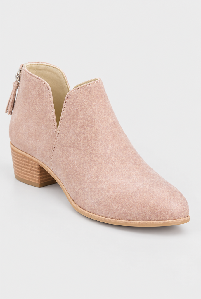 Bottines rétro en suédine à talon bloc — Rose blush — gros plan matière