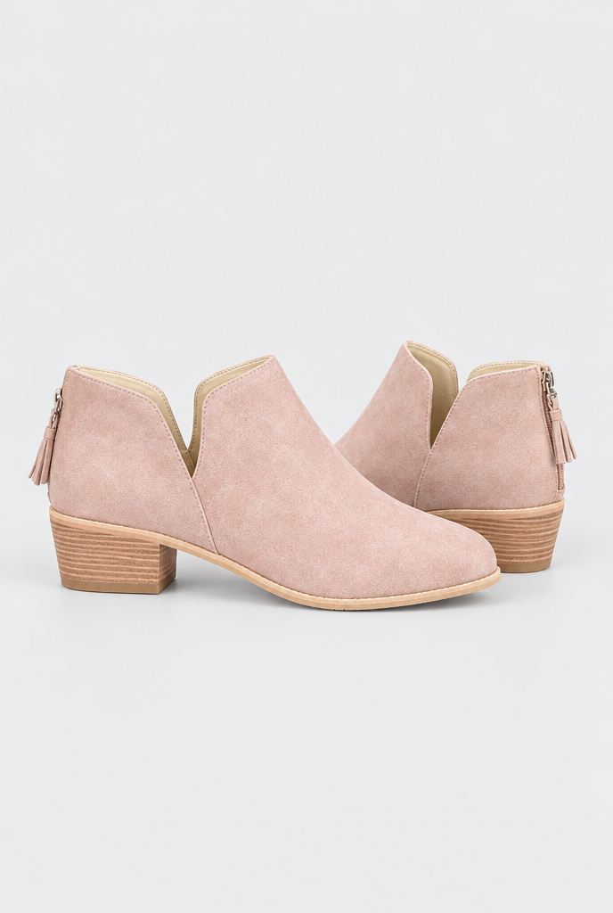 Bottines rétro en suédine à talon bloc — Rose blush — packshot