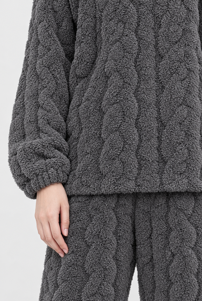 Pyjama en polaire peluche texturée — Anthracite — détail
