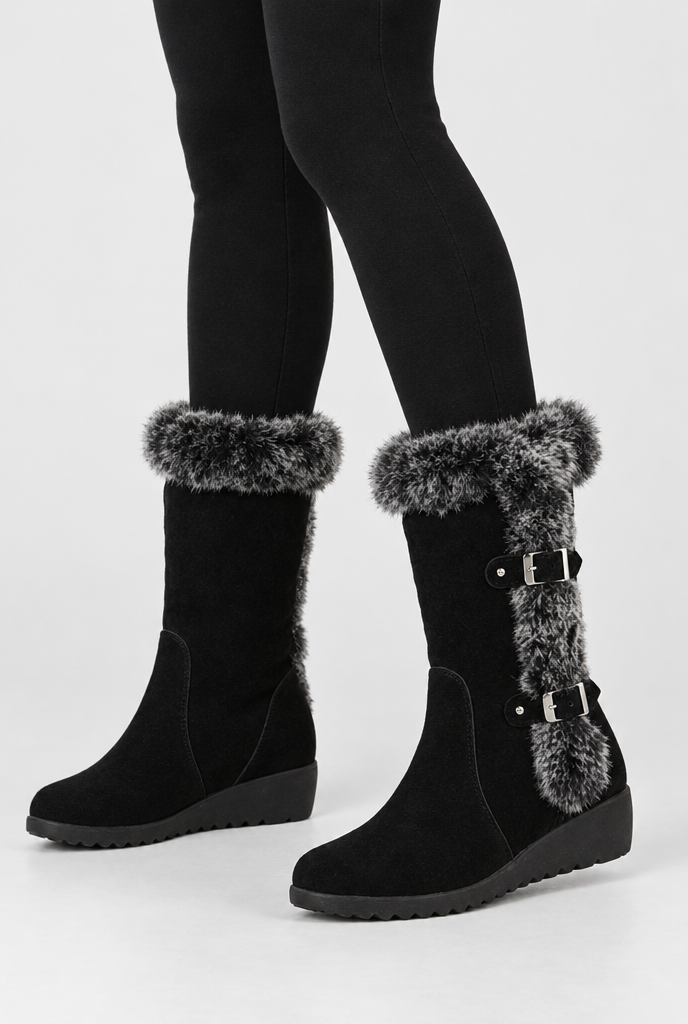 Bottes de neige compensées à boucles et fausse fourrure — Noir — photo principale