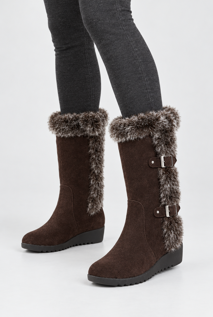 Bottes de neige compensées à boucles et fausse fourrure — Marron — photo principale
