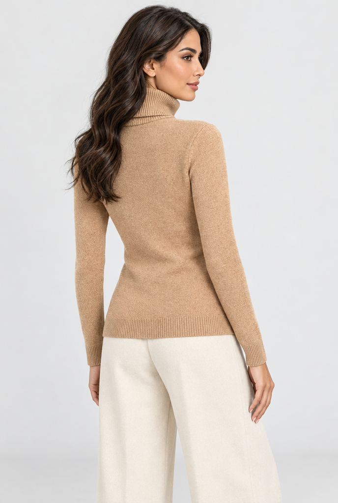Pull col roulé doublé peluche — Camel — vue de dos