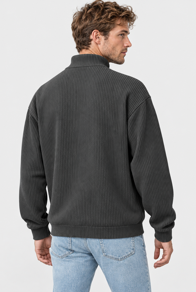 Sweat côtelé col montant boutonné — Anthracite — vue de dos