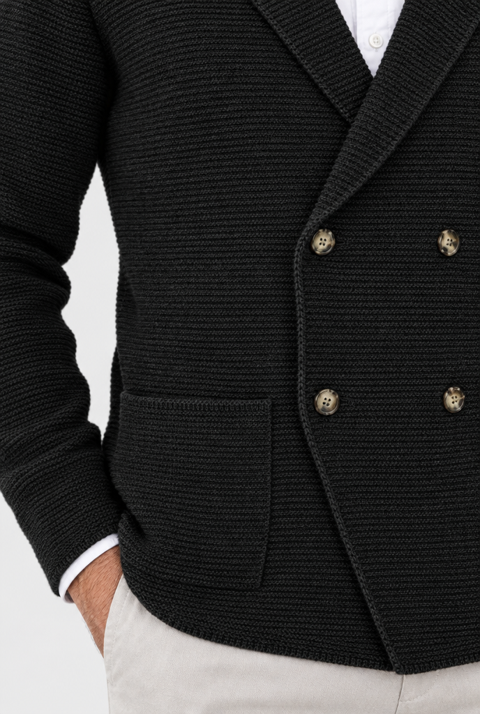 Blazer croisé en maille façon cardigan — Noir — détail
