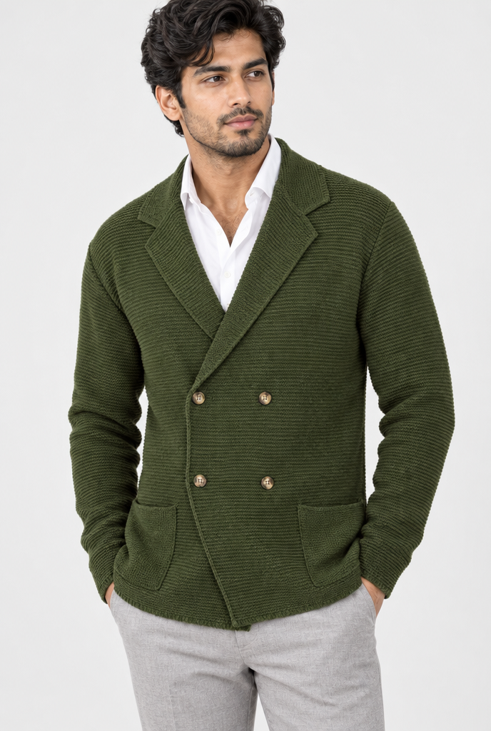 Blazer croisé en maille façon cardigan — Olive — photo studio