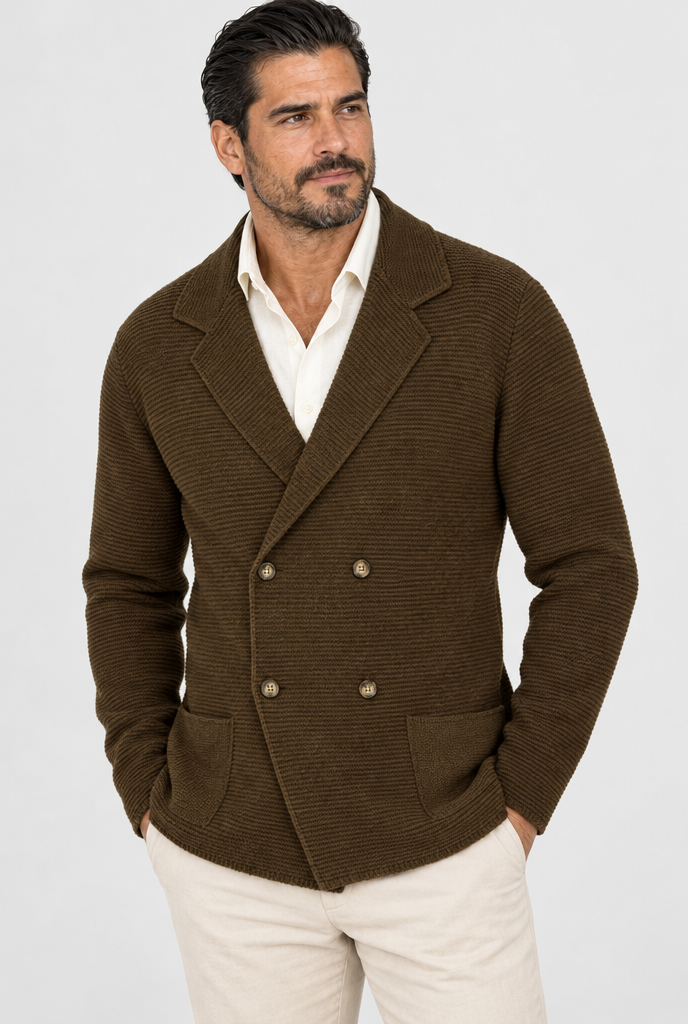 Blazer croisé en maille façon cardigan — Chocolat — photo studio