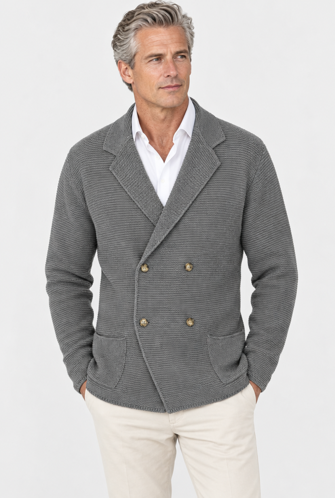 Blazer croisé en maille façon cardigan — Gris — photo studio