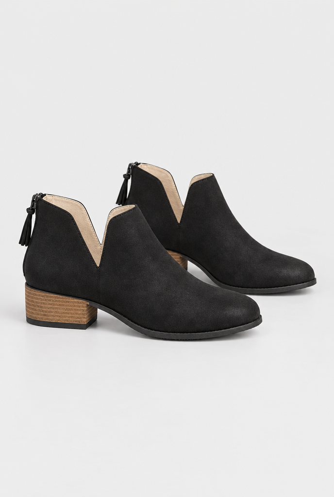Bottines rétro en suédine à talon bloc — Noir — packshot