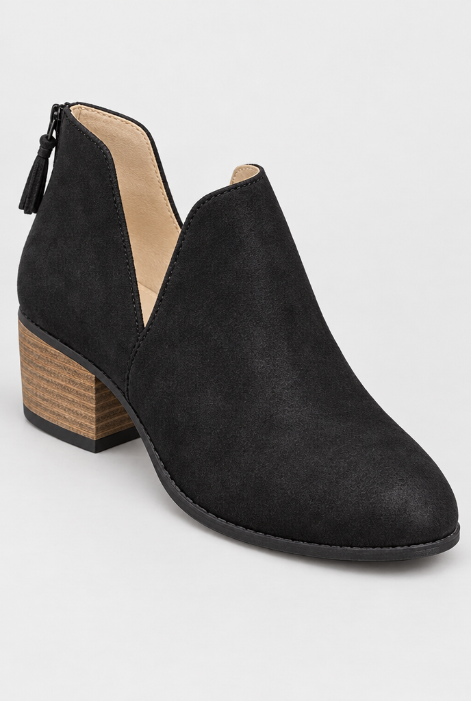 Bottines rétro en suédine à talon bloc — Noir — gros plan matière