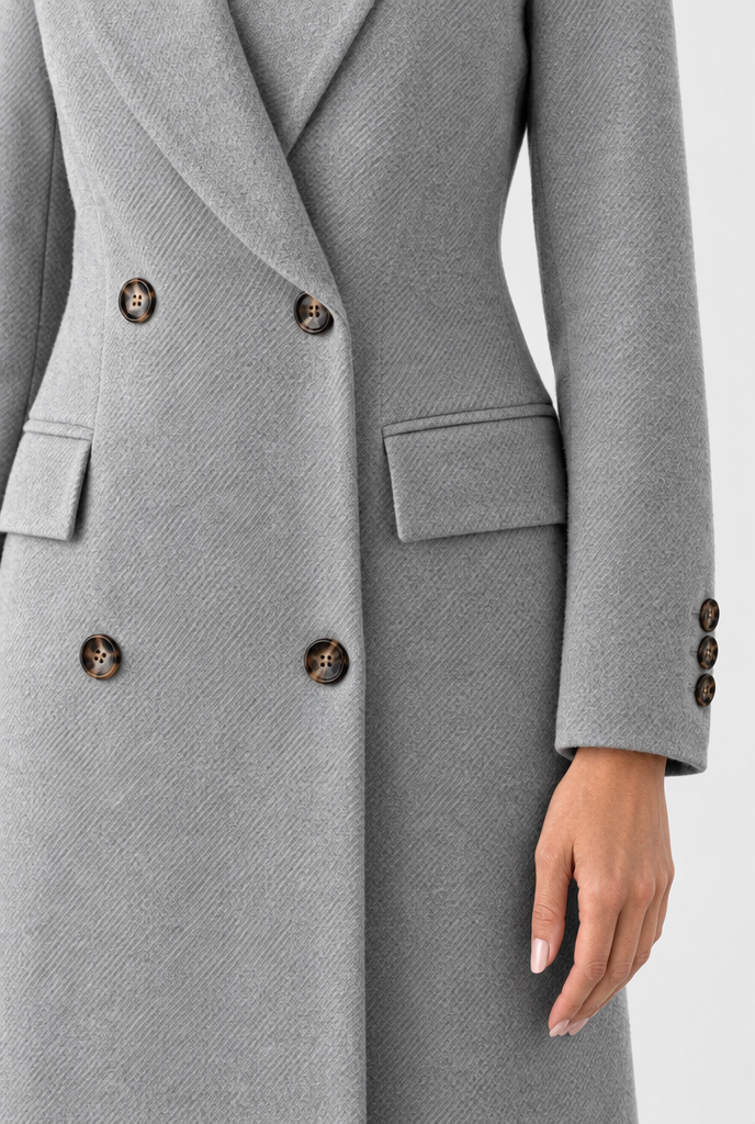 Manteau croisé long effet laine — Gris perle — détail
