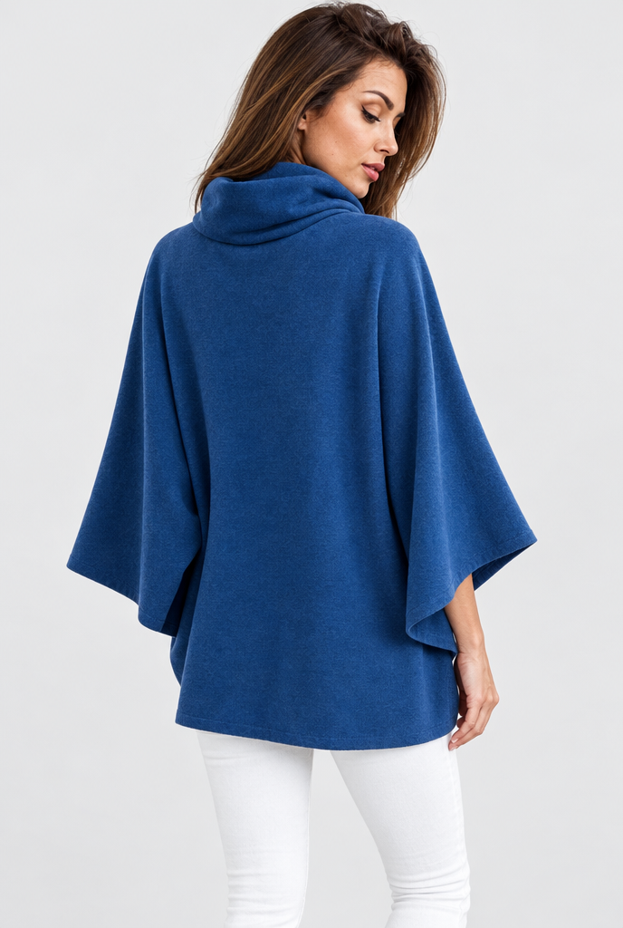 Pull poncho col roulé à devant croisé — Bleu roi — vue de dos